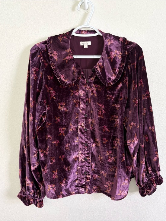 Anthropologie Tops - Pilcro by Anthropologie The Keira Collared Button Front Blouse Velvet Size L